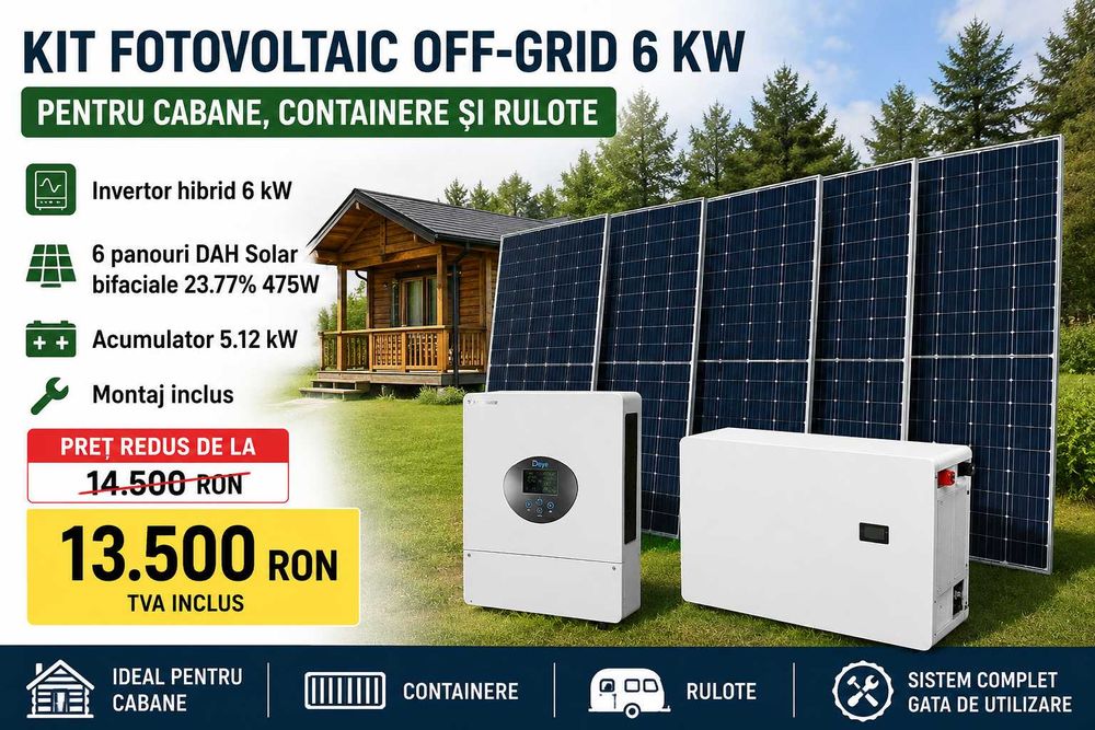 Kit fotovoltaic off-grid pentru cabane, containere și rulote – montaj inclus