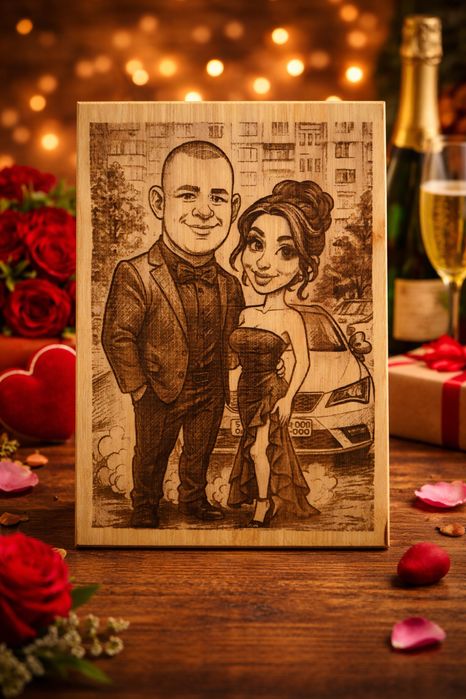 Персонализирана карикатура върху дърво по снимка