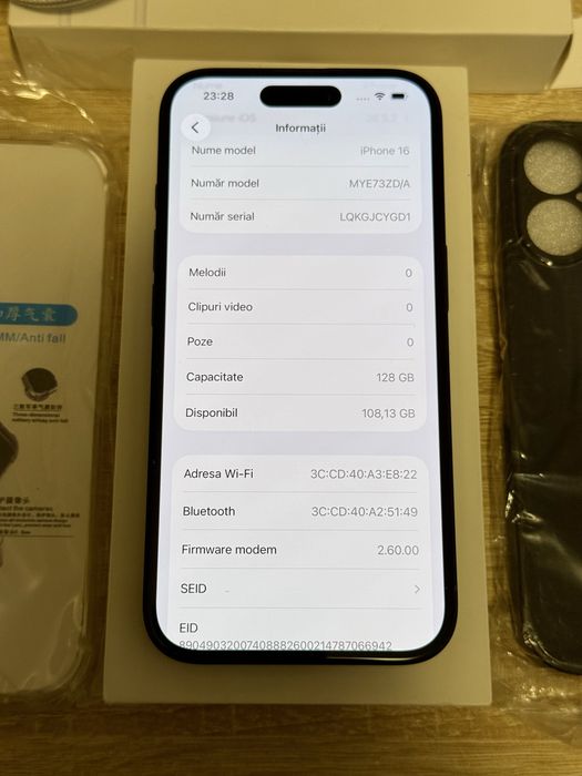 iPhone 16 128GB Black Ca Nou 92% Baterie + Încărcător Fast + Husă + Folie