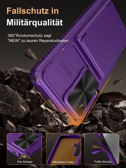 Husă Samsung Galaxy S25 FE cu 4 sloturi carduri, protecție RFID și slider cameră – Violet