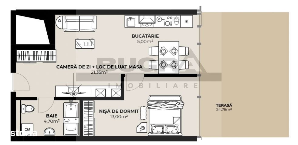 Apartament 2 camere, 44 mp, terasa 25 mp, zona Autogara