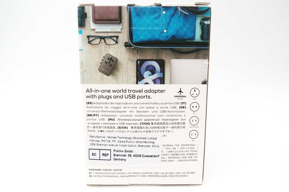 Adaptor de călătorie Momax 1-World UA8 – 65W GaN, 5 porturi