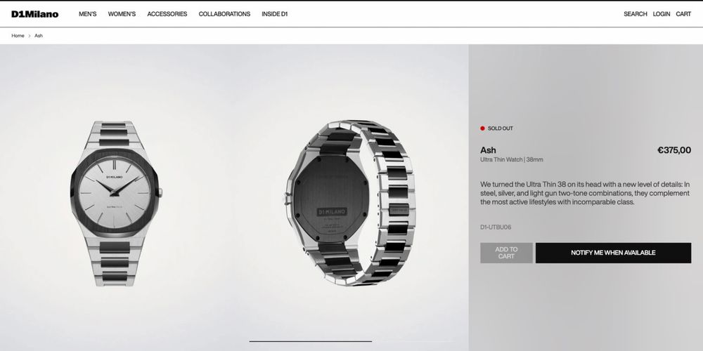 D1 Milano 38mm Ultra Thin Silver-Black