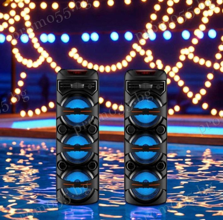 Голяма тонколона 95см. 3х8 инча с безжичен микрофон, дистанционно, RGB