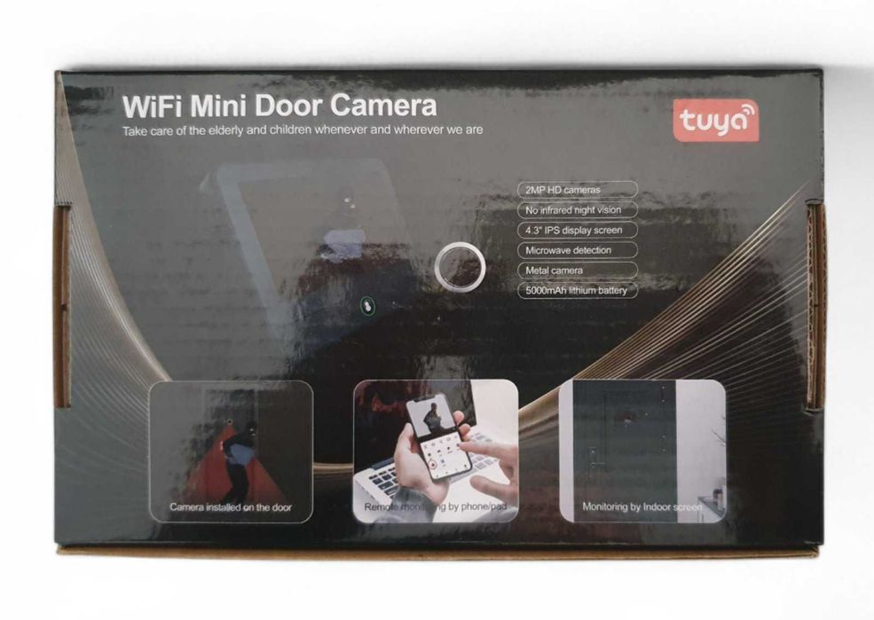 WiFi видео шпионка за врата с вътрешен дисплей, нощно виждане Tuya