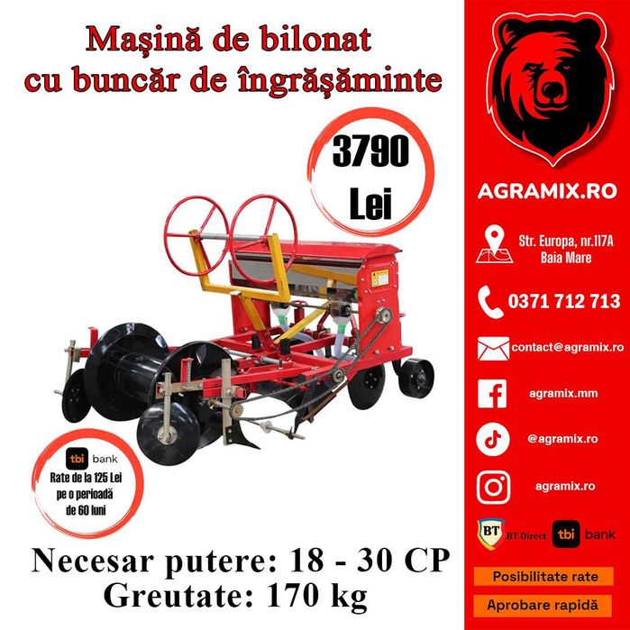 Masina de bilonat latime 1 m cu buncar de ingrasaminte Konig nou