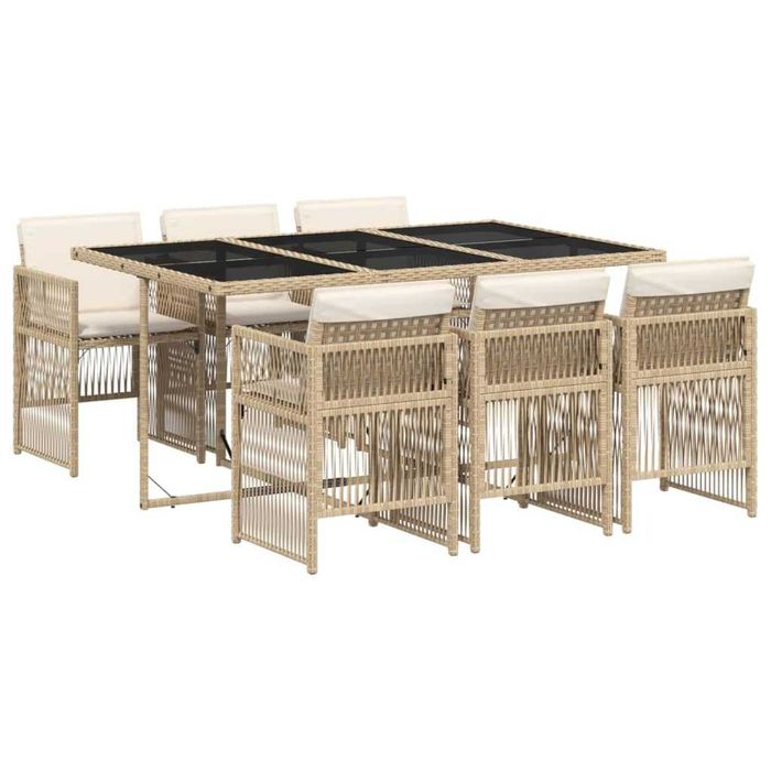 set de masa pentru gradina, 7 piese, cu perne, bej, poliratan