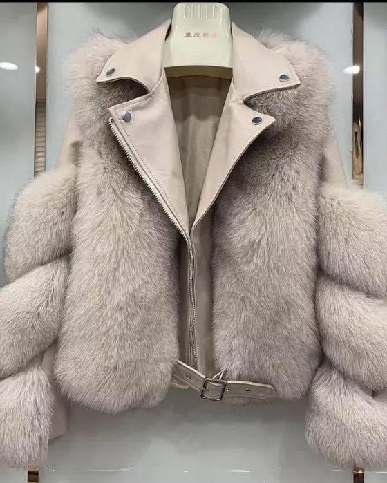 Дамско яке от естествена кожа и естествен пух