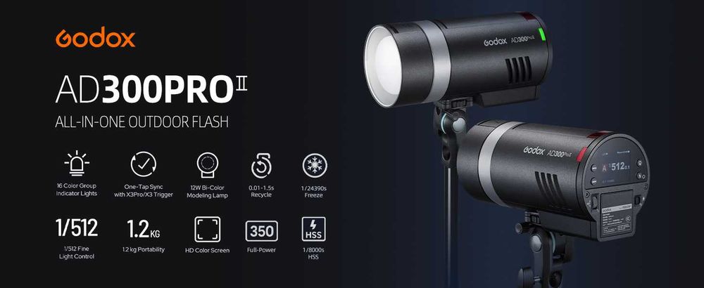 Вспышка Godox AD300 Pro II | To'y Va marosimlar uchun ideal yoritgich