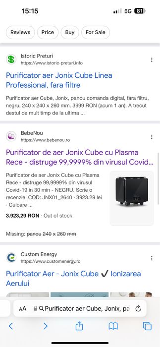 Vand Purificator de aer Jonix Cube cu Plasma Rece