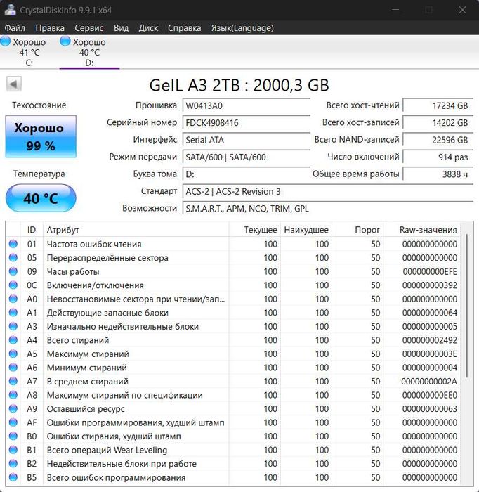SSD диск 2 ТБ (2000 ГБ) GeIL Zenith A3 / SATA III
