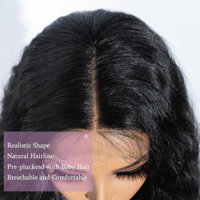 Лейс фронт перука – Черна на вълни, 75 см,  Синтетична