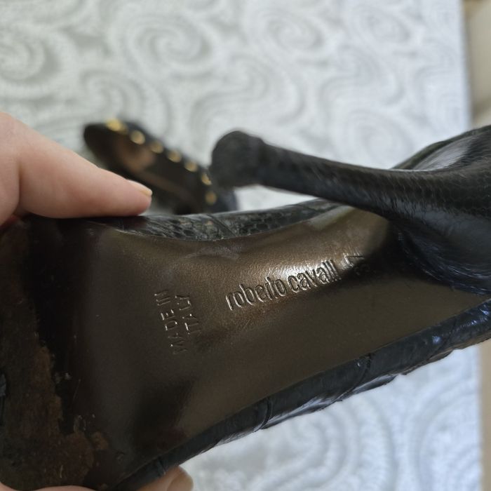 Pantofi Roberto Cavalli originali – piele neagră efect python,Made in Italy