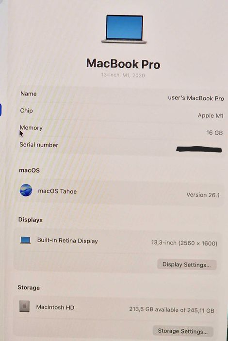 Apple Macbook Pro 13 M1 16gb ram 256 storage laptop nou