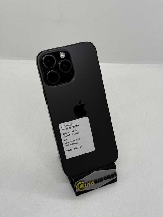 Telefon mobil Apple iPhone 16 Pro Max, 256GB, 5G, Black Titanium, -A-