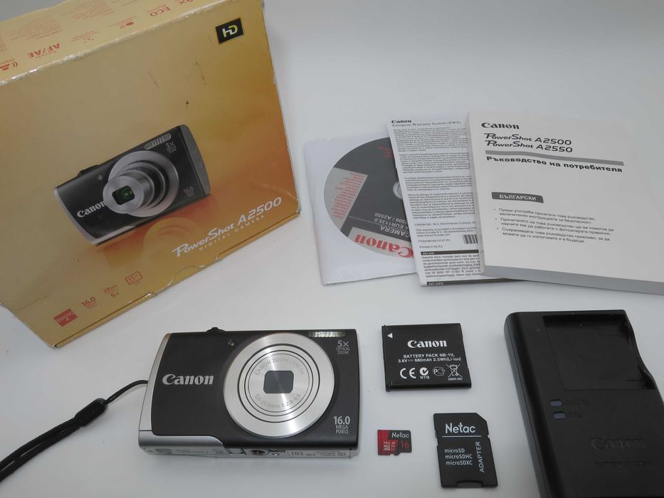 Canon PowerShot A2500 ултра компактен цифров фотоапарат, дигитална камера, НОВА - пълен комплек