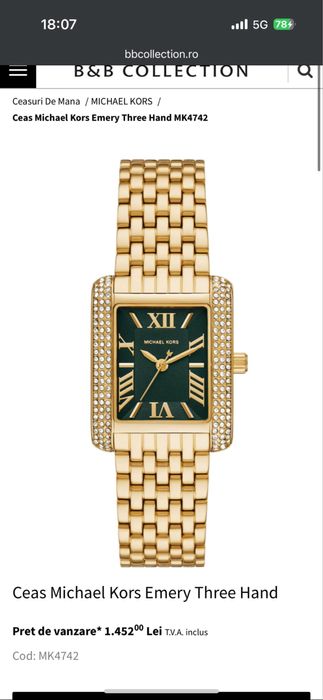 Ceas Michael Kors Emery Three Hand Gold absolut nou exceptional