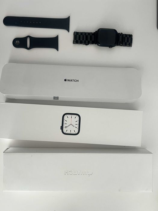 Ceas Apple Watch Series 7 45mm Midnight Alu + bratara metal neagra