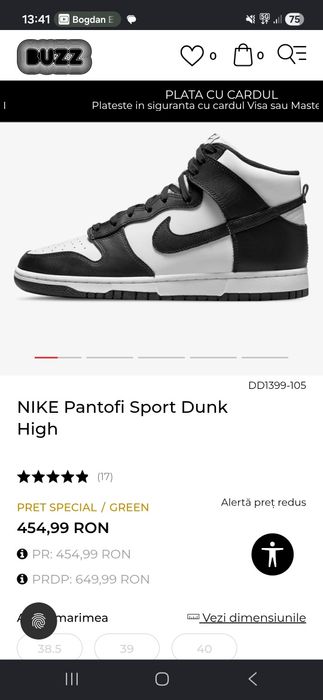 Nike dunk high panda marimea 42