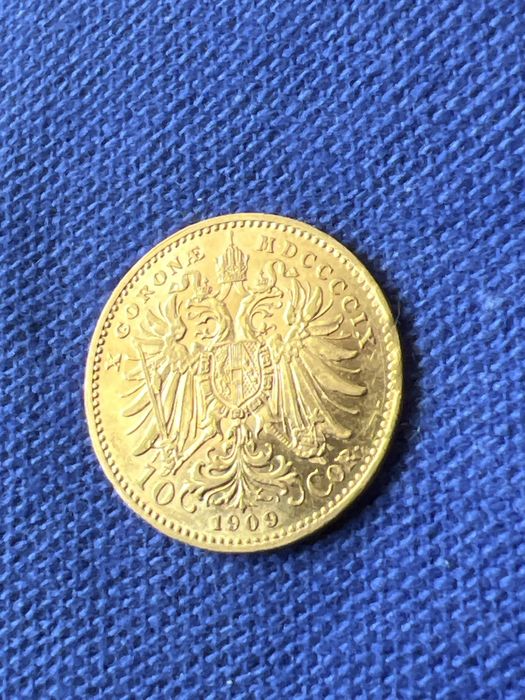 Moneda aur 10 Corona 1911 (coroana), 3,38 gr, 22 karate, Franz Iosef