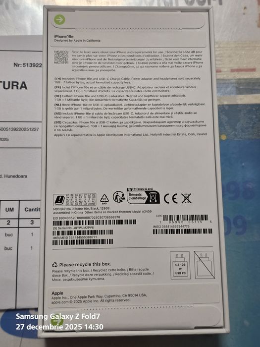 Apple iPhone 16e - 128 gb Black / Sigilat / Factura si Garantie