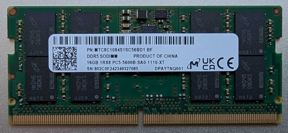 RAM памет Micron 16GB DDR5 5600MHz SODIMM за лаптоп