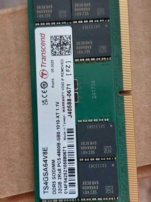 64GB DDR5 4800MT/s CL40 - Transcend (SO-DIMM - за лаптоп)