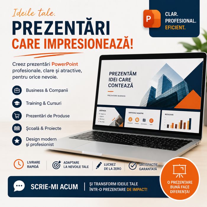 Creez prezentări PowerPoint profesionale | Training, business, școală | Rapid și clar.
