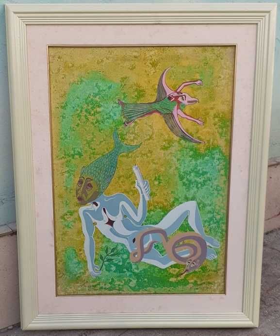 Tablou vechi - semnat ilizibil - datat 1980