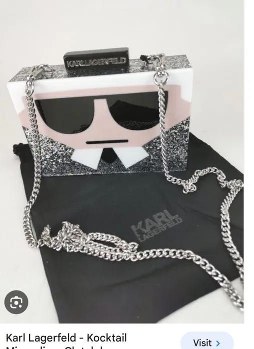 Луксозна маркова бална парти чантичка Лагерфелд СребристаКоктейлна VIP