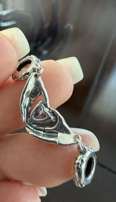 Charm bratara argint 925 stil Pandora claddagh schelet nou cu saculet cadou