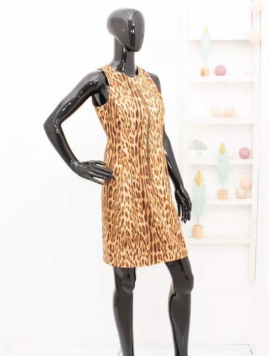 Michael Kors оригинална леопардова рокля бежово-кафява златист цип S