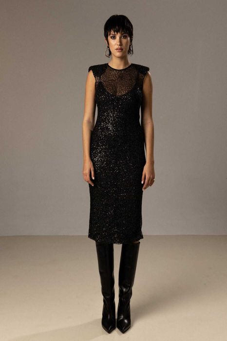 Rochie Nissa din plasa de paiete negru