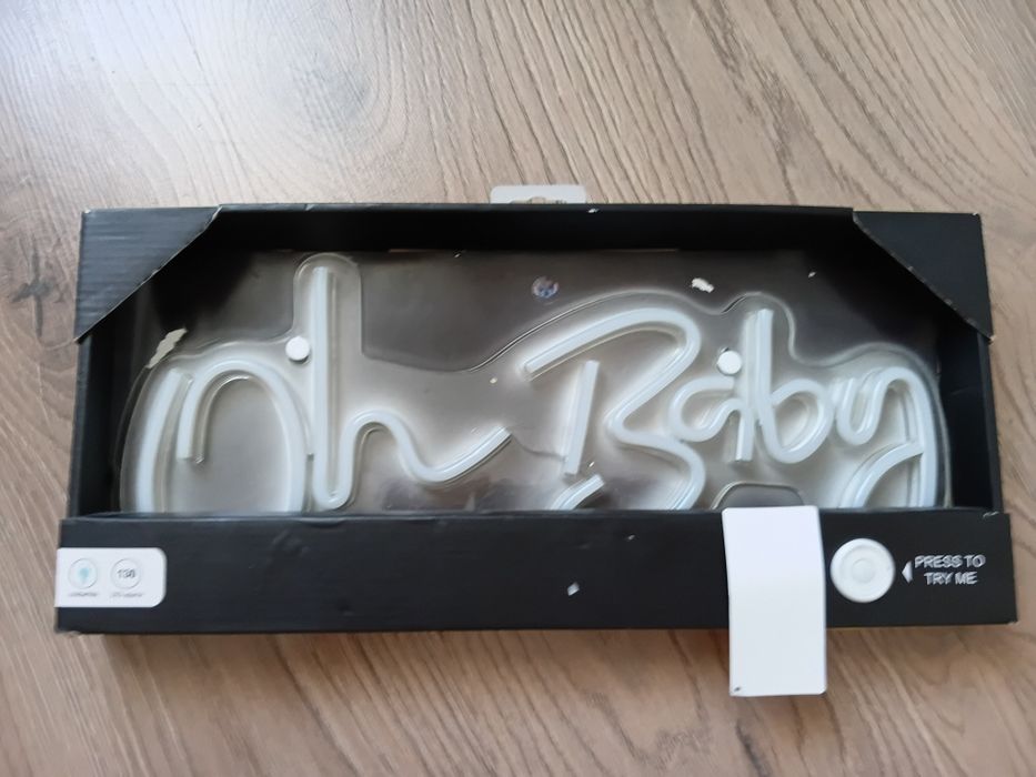 Veioza neon "Oh Baby", Oce, acrilic, alimentare USB, design usor, alb