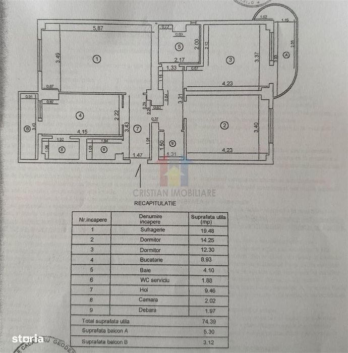 83 MP ! 3 camere, decomandat, , etaj intermediar in bloc cu lift, Tine