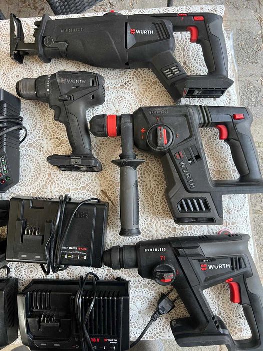 Wurth Вюрт Винтоверт, Ъглошлайф, Перфоратор, Саблен трион, Батерии Сак