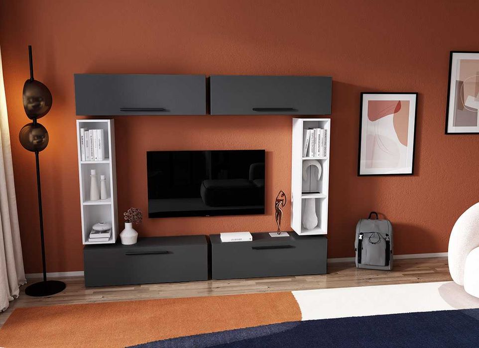 Living Pati 126 – Mobila Sufragerie Gri Antracit + Alb