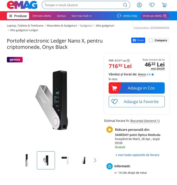 Ledger Nano X original - portofel wallet crypto, nefolosit (in folie)