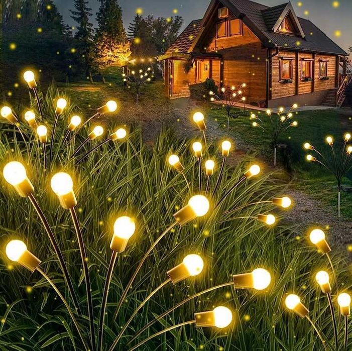 Соларни коледни светещи дръвчета за градината с 10бр. топки бяла LED