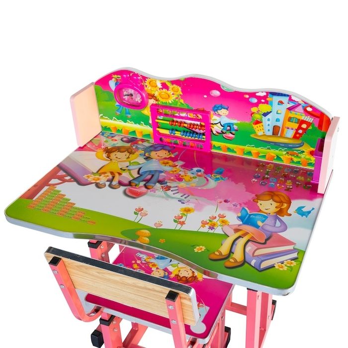 Детски дървено Бюро със стол за деца, дизайн розов цвят