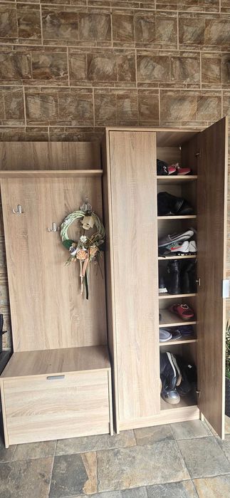 mobilier biblioraf, vitrina, mobilier hol cuier cu pantofar și dulap haine, stejar Sonoma