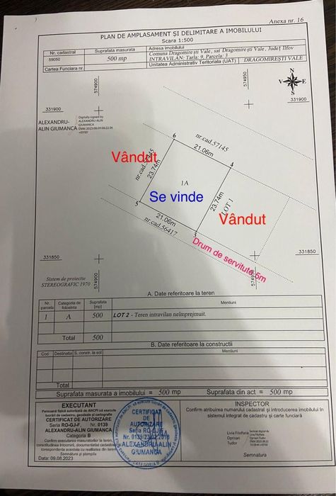 Teren intravilan 500 mp Dragomiresti Vale, str Lalelelor