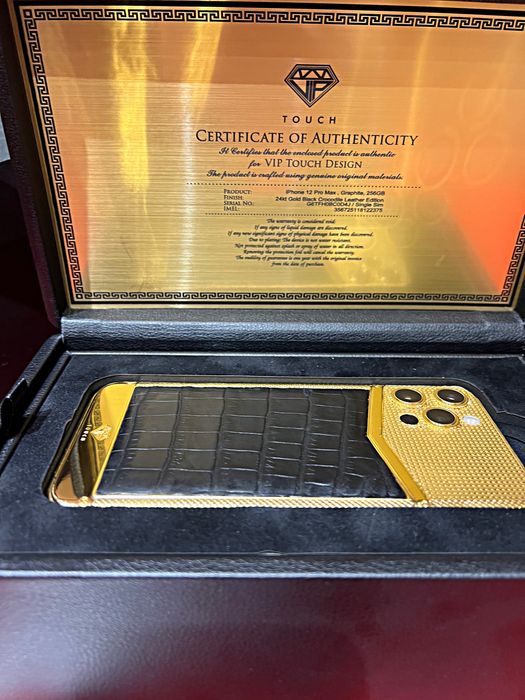 Iphone 12pro max 256 GB gold aur 24K piele crocodil cutie org Garantie