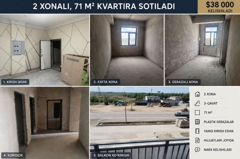 Arzon narxda ikki xonali kvartira sotiladi