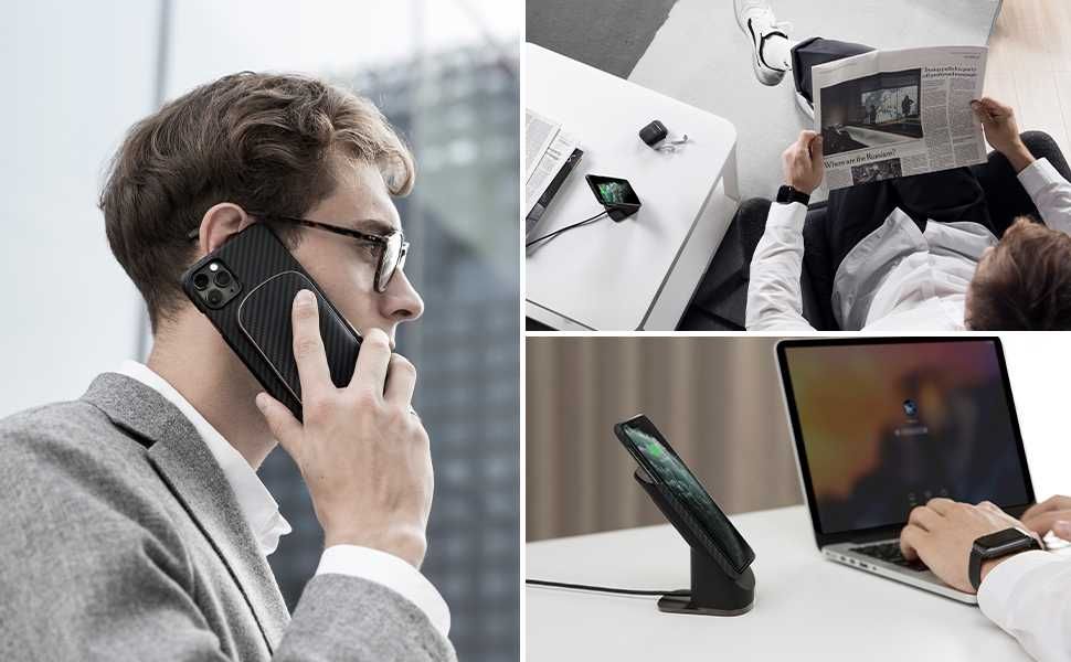 Statie de incarcare PITAKA, Set cu husa compatibila cu iPhone 11 Pro