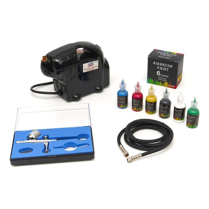 Set complet aerograf airbrush compresor pistol si vopsea