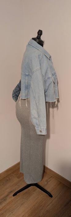 Fustă midi glitter argintiu | Elegantă | Slit frontal | Party