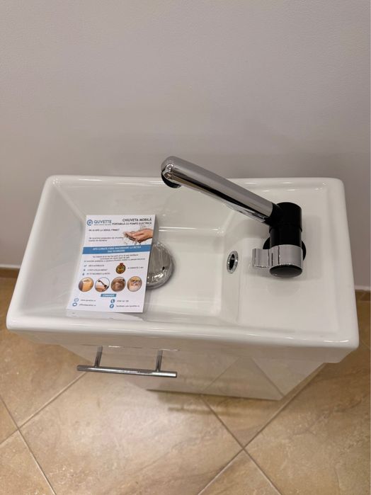 Chiuveta mobila Economy, QUVETTE, Apa Rece cu pompa electrica, alb, 41x23x72 cm