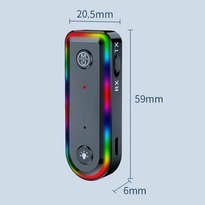 Adaptor Bluetooth auxiliar cu iluminare RGB, pentru mașină sau boxe