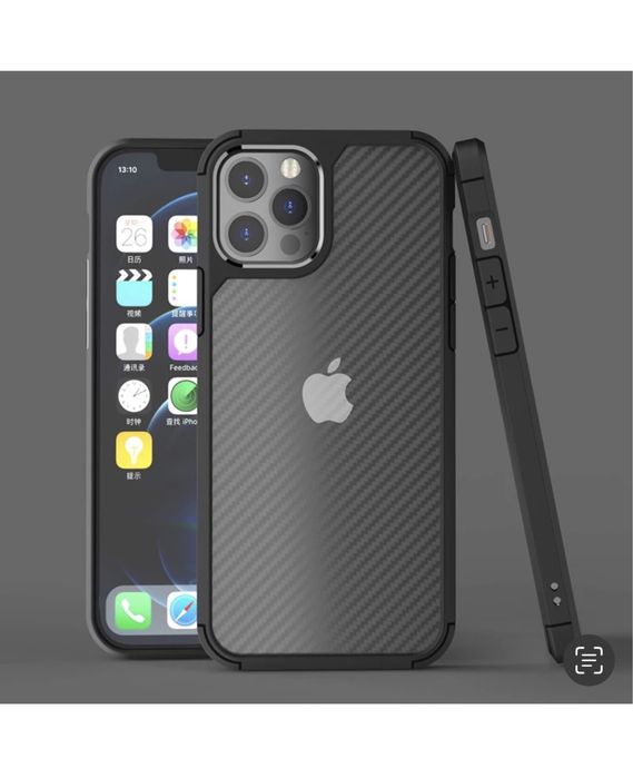 Iphone 12/13/14 PRO MAX PLUS Husa Margine Silicon Spate Carbon Semi